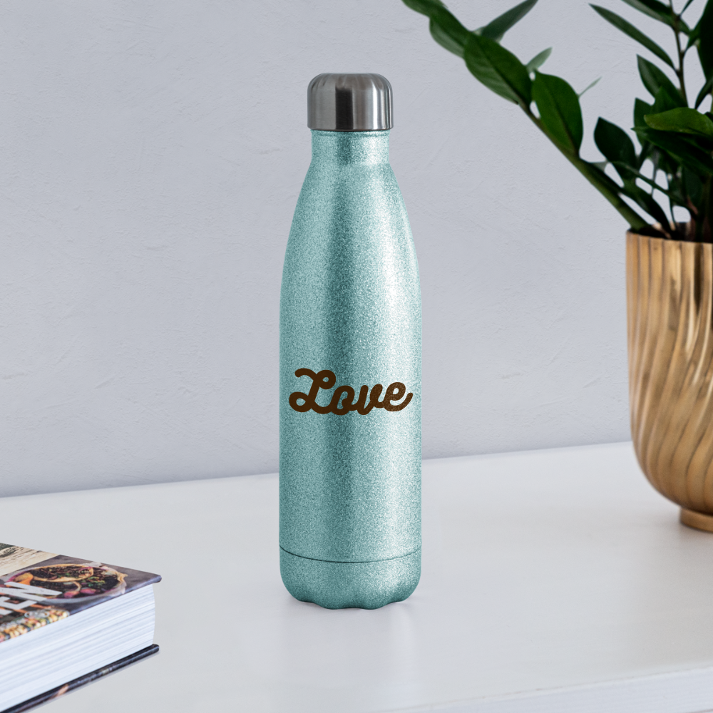 Grateful and Love Insulated Stainless Steel Water Bottle - turquoise glitter