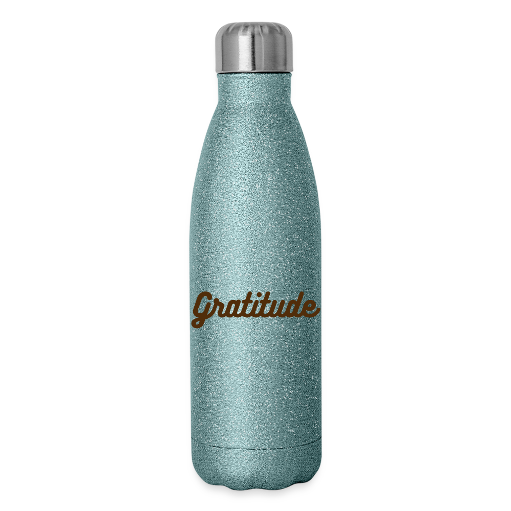 Grateful and Love Insulated Stainless Steel Water Bottle - turquoise glitter
