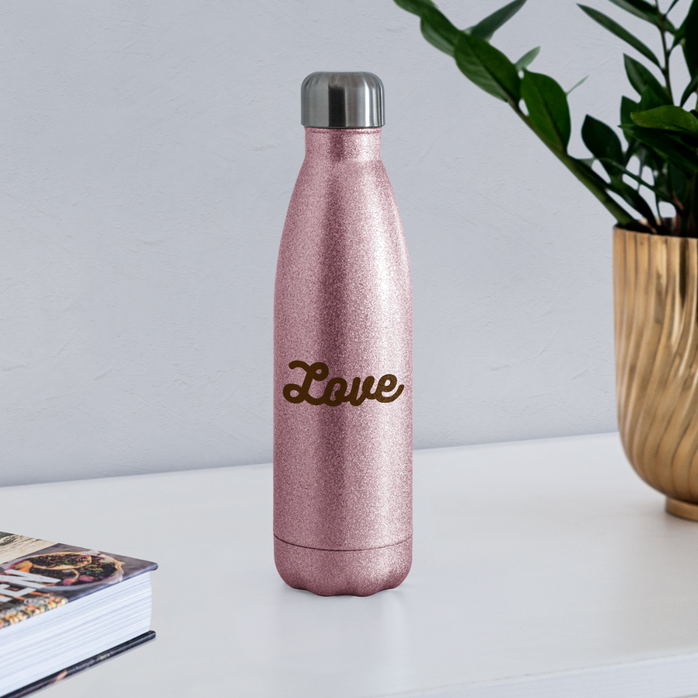 Grateful and Love Insulated Stainless Steel Water Bottle - pink glitter