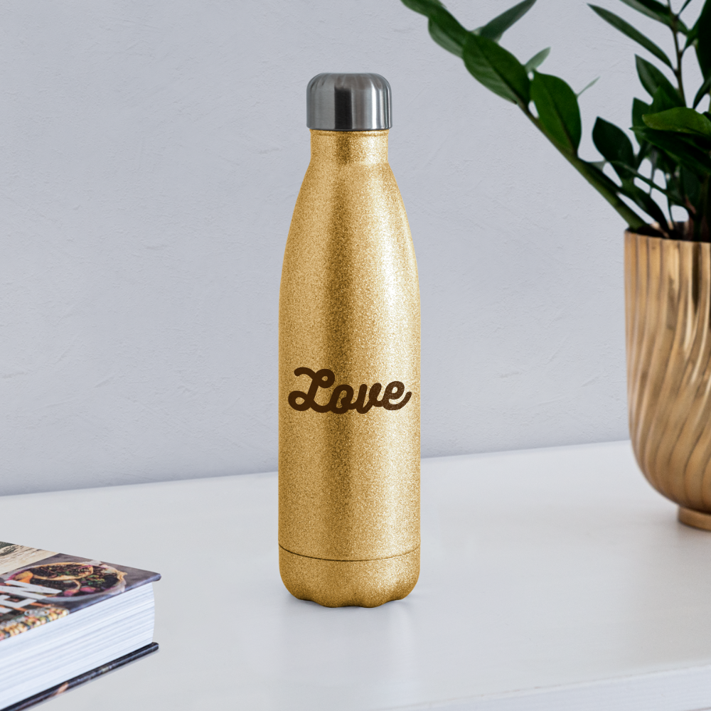 Grateful and Love Insulated Stainless Steel Water Bottle - gold glitter