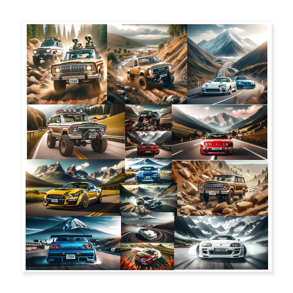 JDM and Jeep cars Poster 16x16 - white