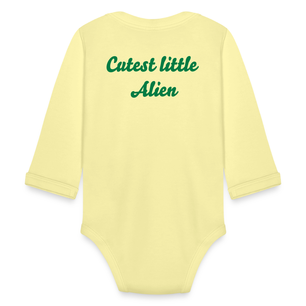 Cutest little Alien Long Sleeve Baby Bodysuit - washed yellow