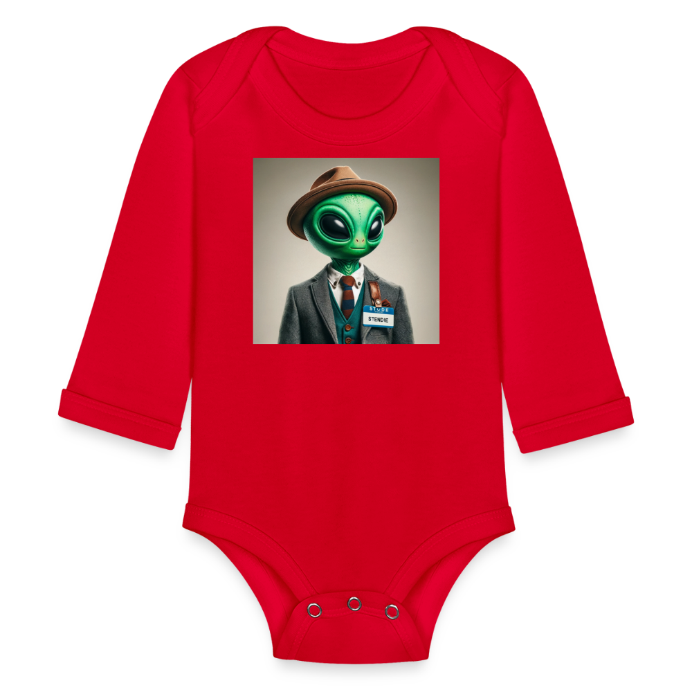 Cutest little Alien Long Sleeve Baby Bodysuit - red