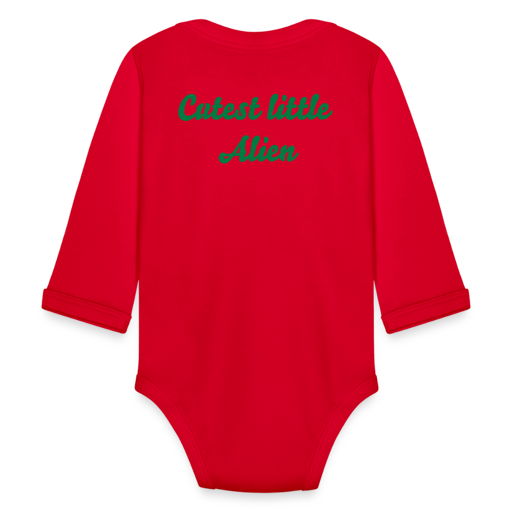 Cutest little Alien Long Sleeve Baby Bodysuit - red