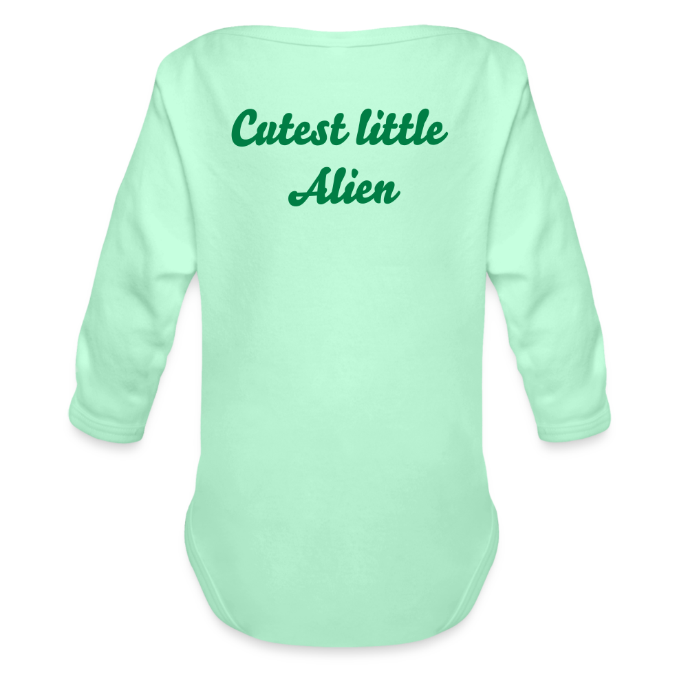 Cutest little Alien Long Sleeve Baby Bodysuit - light mint